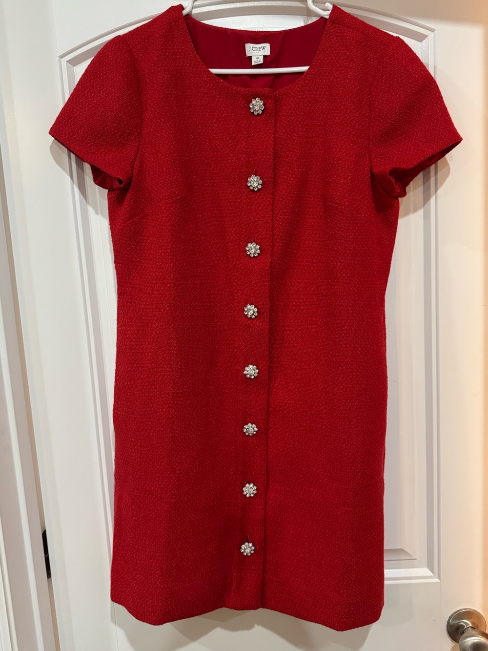 J. Crew Bright Red Short-Sleeve Button-Front Mini Dress